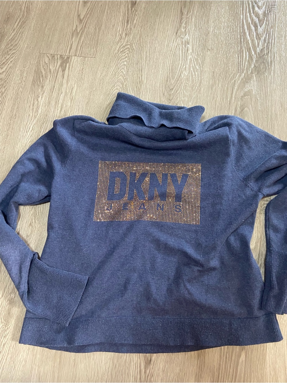 DKNY Navy Turtleneck Sweater with Embellished Logo